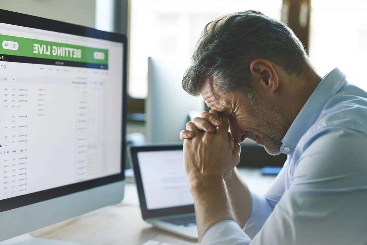 Мужчина держится за голову перед компьютером